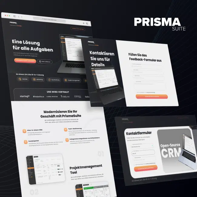Digitalagentur gestaltet PrismaSuite CRM-Software Webseite mit SEO- und SEA-Integration.