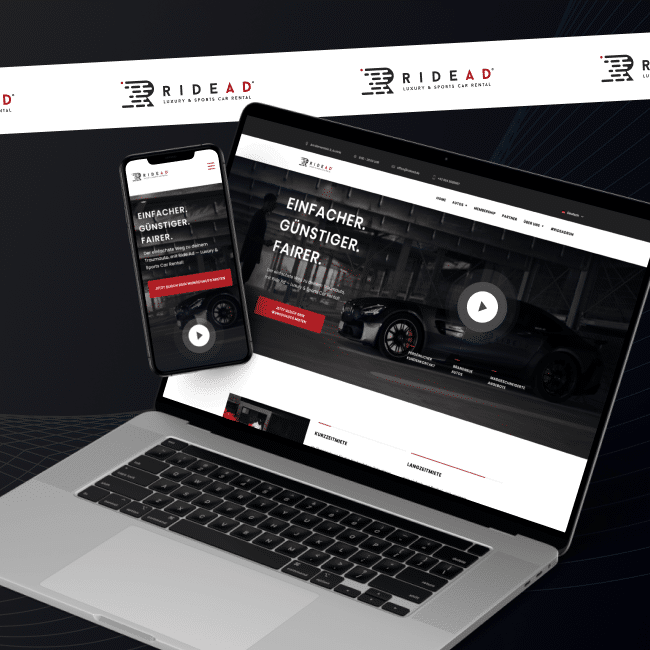 Digitalagentur zeigt Ride Ad GmbH Webseite mit Fokus auf SEO und Automatisierungsdienste.