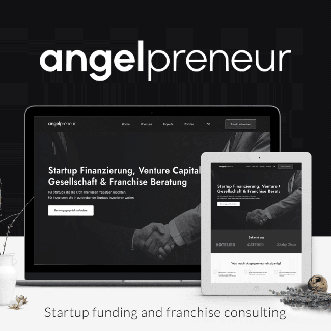 Digitalagentur erstellt Angelpreneur AG Webseite für Startup-Beratung mit SEO-Strategien.