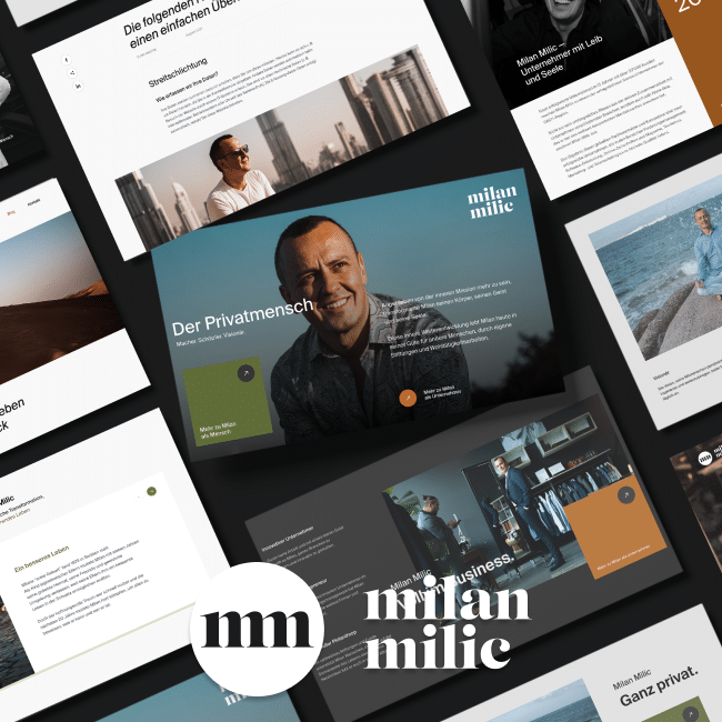 Digitalagentur kreiert personalisierte SEO-Webseite für Milan Milic zur Markenpositionierung.